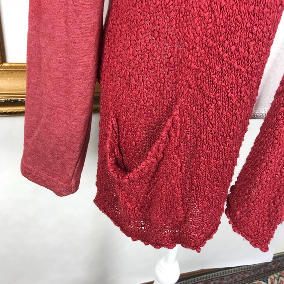 LUCKY BRAND red knit open drape cardigan sweater - Picture 2 of 7